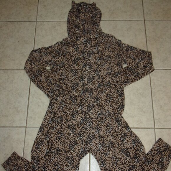 PINK Victoria's Secret Leopard Print One Piece Hooded Pajama w/Ears - Picture 4 of 4